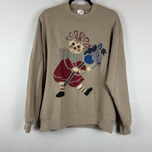 Vintage Handmade Raggedy Ann Sweatshirt Jerzees Large Retro Embroidered Eclectic